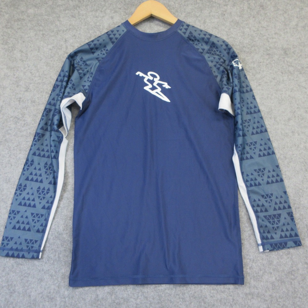 DaHui Rash Guard Shirt Mens M Blue Hawaiian Long Sleeve Logo Surf Swim NWOT